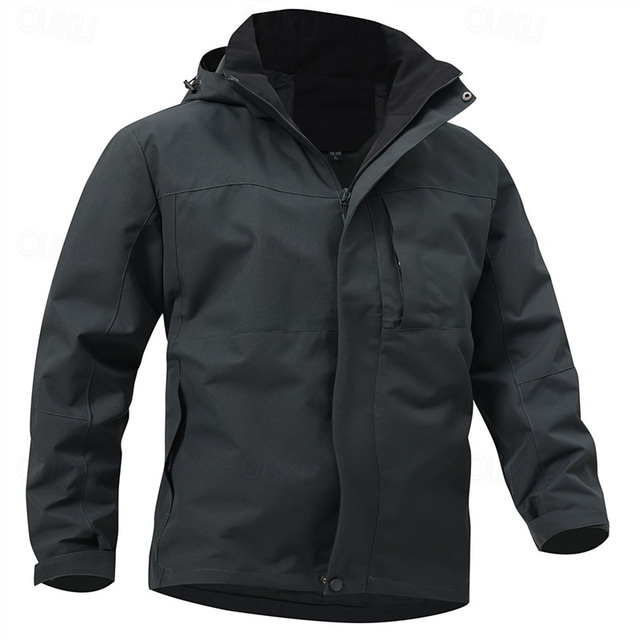  Men's Outdoor Jacket Rain Jacket Daily Vacation Thermal Warm Pocket Fall & Winter Plain Fashion Streetwear Hooded Regular Black White Green Gray Jacket