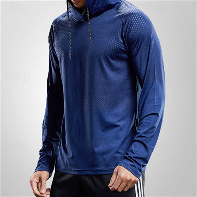  Men's Running T-Shirt Running Shirt Reflective Strip Long Sleeve Tee Tshirt Casual Athleisure Fall Windproof Breathable Gym Workout Running Walking Sportswear Activewear Solid Colored Royal Blue Dark