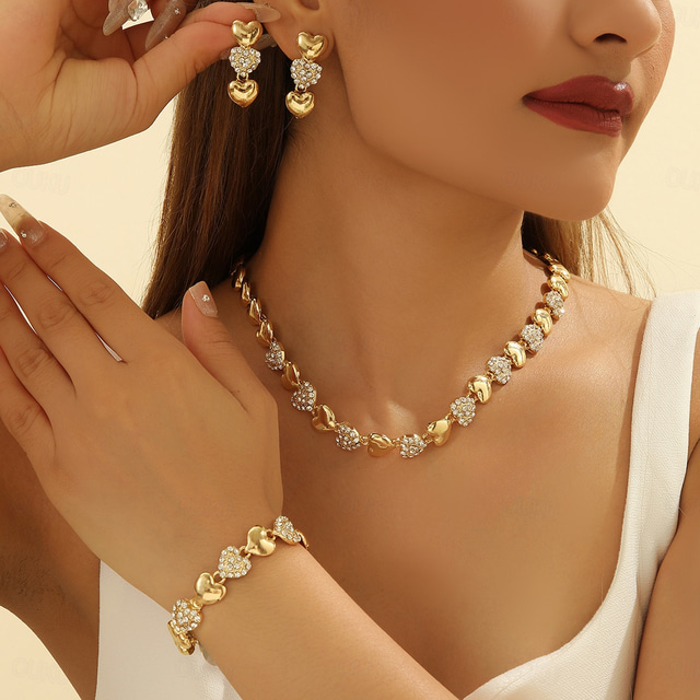  Bridal Jewelry Sets Three-piece Suit Zircon Rhinestone 1 Necklace Earrings Bracelets Women's Elegant Vintage Holiday Cute Vintage Style Heart Precious irregular Jewelry Set For Wedding Party Party