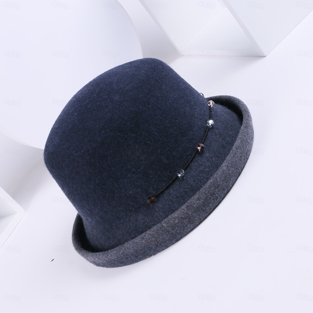  kapelusze 100% wełniany melonik / kapelusz typu cloche kapelusz typu bucket hat kapelusz fedora wesele przyjęcie herbaciane elegancki brytyjski z czapką koraliki nakrycie głowy nakrycie głowy