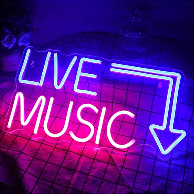  elävää musiikkia valovalomerkki led, iso sininen  & vaaleanpunainen neonvalo studioon, baariin, makuuhuoneeseen, juhliin, klubin seinäkoristeluun USB-virralla