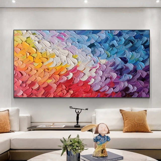  Handmade 3D Colorful mordern Oil Painting on Canvas Large hand painted Abstract Textured Boho oil painting Wall Art Contemporary Minimalist artwork wall painting for Living Room bedroom home Decor