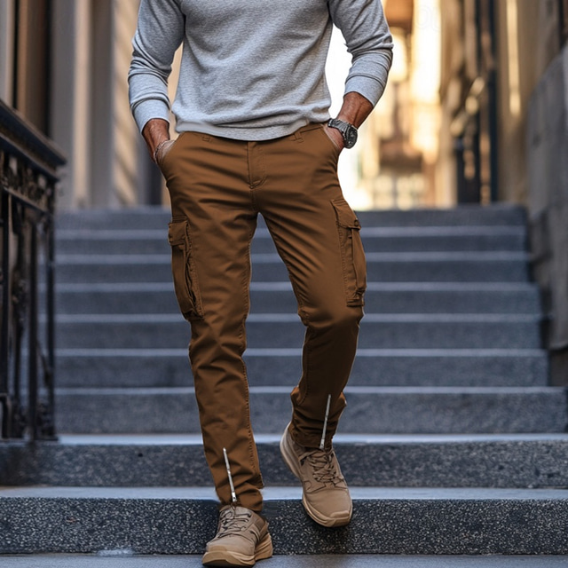  Men's Cargo Pants Trousers Casual Pants Zipper Pocket Plain Comfort Breathable Full Length Casual Daily Holiday Fashion Streetwear Black White Micro-elastic
