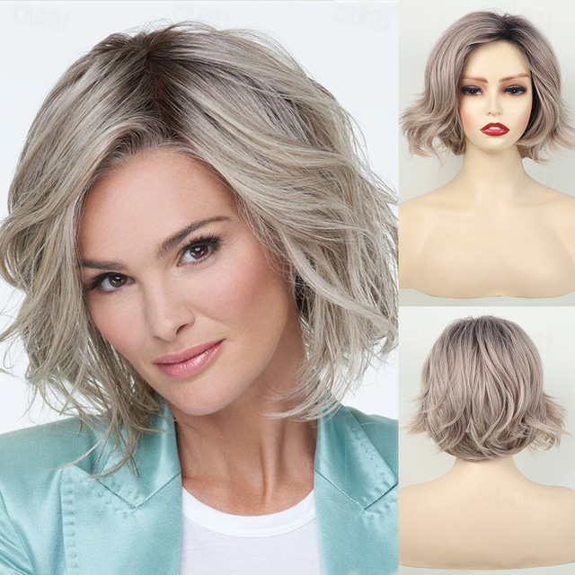  parrucche grigie per donne parrucca sintetica parrucca ondulata capelli sintetici donna riga in mezzo resistente al calore per feste quotidiane