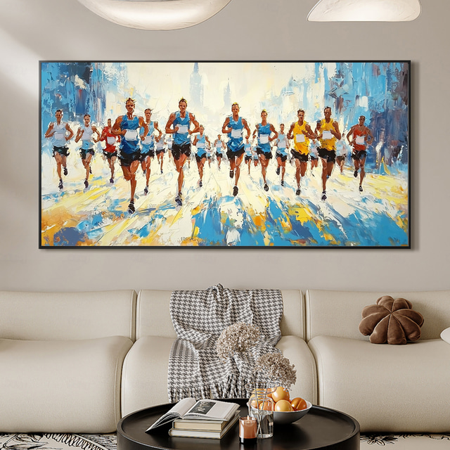 Handmade Original MarathonSports Oil Painting On Canvas Abstract Running Sport Wall Art for Home Decor With Stretched FrameWithout Inner Frame Painting