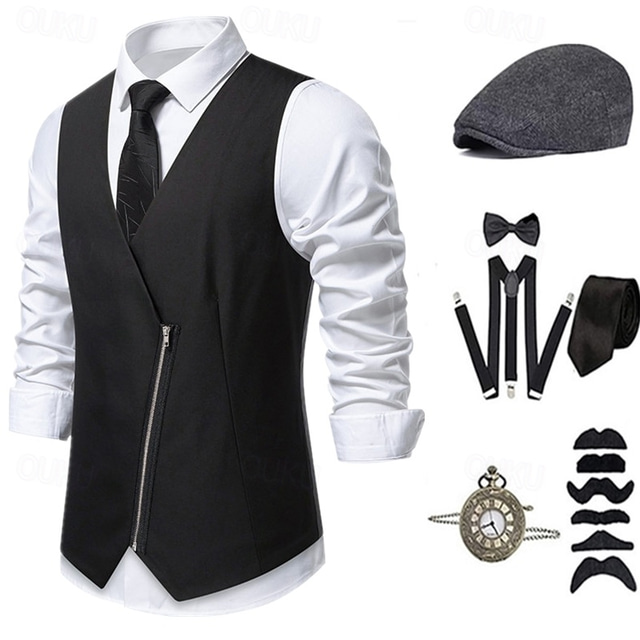  Retro Vintage Roaring 20s 1920s Outfits Waistcoat Accesories Set Gentleman Men's Halloween Carnival New Year Party / Evening Masquerade New Year Eve Adults' Cravat Vest More Accessories All Seasons