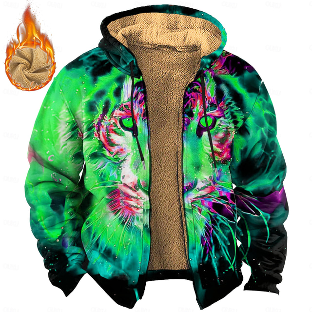  Men's Tiger Fleece Hoodie Hoodies Hoodie Long Sleeve Hooded Sweatshirt Hooded Bohemia 3D Print Party Vacation Streetwear Blue Purple Drawstring Fall Winter Designer