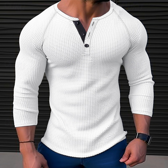  Homme T shirt Tee Chemise Henley gaufrée Chemise Henley Shirt T-shirt Chemise à manches longues Plein Henley Plein Air Vacances manche longue Vêtement Tenue Polyester Mode Design basique