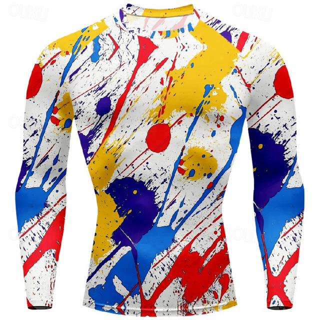  Men's Cycling Jersey Long Sleeve Winter Bike Tee Tshirt Jersey with 3 Rear Pockets Mountain Bike MTB Breathable Quick Dry Anatomic Design Wicking Yellow Red Royal Blue Graffiti Sports Clothing Apparel