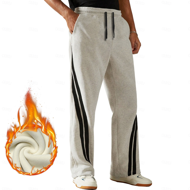  Men's Striped Joggers Fleece Sweatpants Drawstring Elastic Waist Sporty Casual Outdoor Street Dailywear Pocket Straight Leg Trousers Thermal Winter 3D Print Black Deep Blue Blue Black