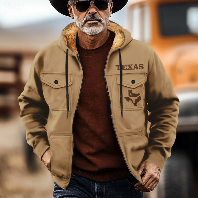  Herre Cowboy Fleece Hettegensere Hattetrøje Hettegenser Med hette Mote 3D-utskrift Ferie Gateklær Svart Blå Glidelås Lomme Høst Vinter Designer
