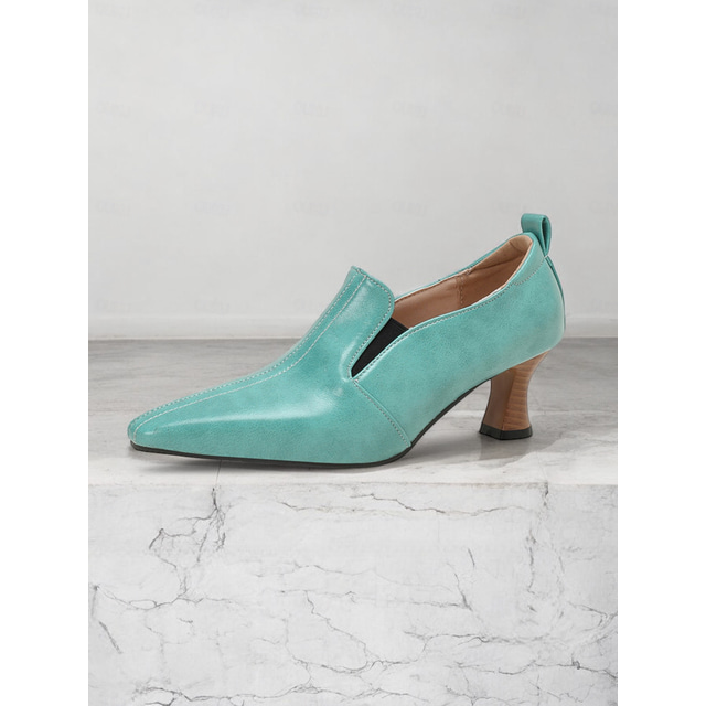  Women's Burgundy Slip-On Pointed Toe Mid-Heel Shoes – Elegant Faux Leather Office Pumps with Block Heel for Formal and Casual Wear