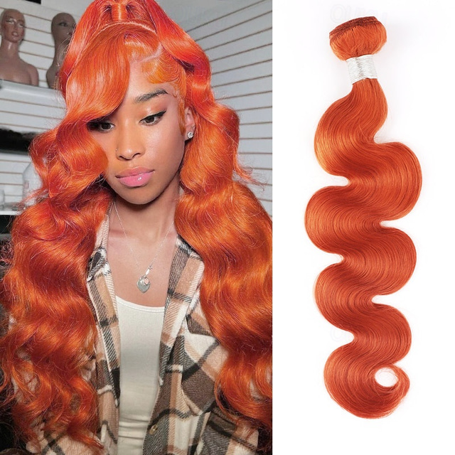  Brazilian Hair Human Hair Ginger Body Wave 1 Bundle Human Hair Orange Color 12-28 InchesFor Black Women