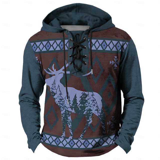 Men's Cowboy Deer Hoodies Hoodie Hooded Sweatshirt Hooded Casual 3d 