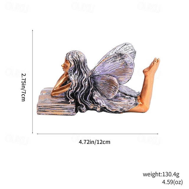  Bronze Angel Resin Figurine, Book Angel Girl Sculpture, Creative Home Decor for Bookshelves, Desk, and Office Decoration