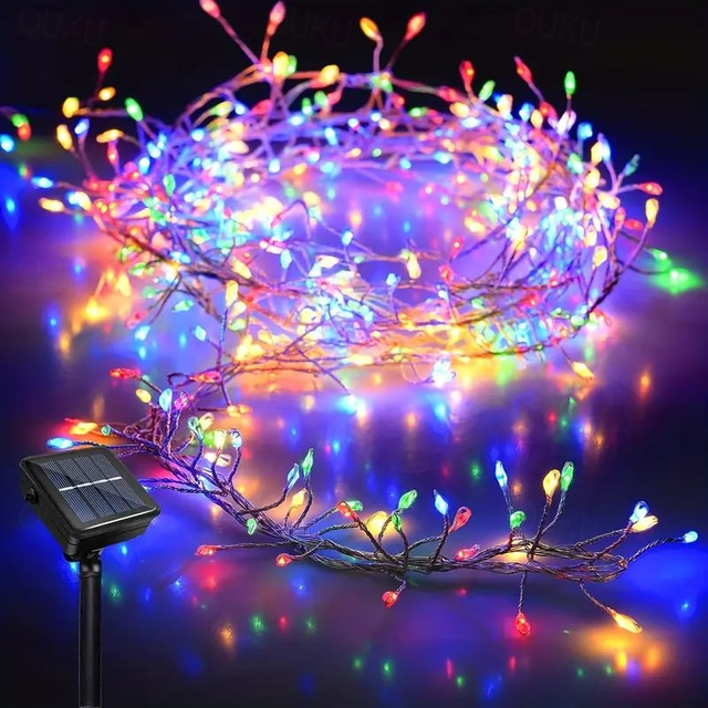  soldrivna smällare ljusslingor 6m 200leds – trädgårdsgräsmatta utomhus, energieffektiv koppartråd med solbatteri, perfekt för belysning av trädgård, fönster, staket och träd