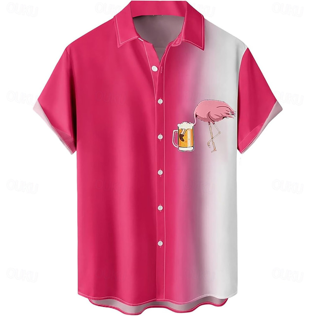  Men's Flamingo Halloween Shirt Button Up Shirt Aloha Shirt Short Sleeve Hawaiian Outdoor Casual Summer Spring Turndown Button Up Pink