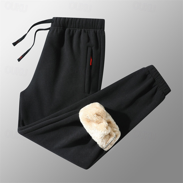  Men's Sherpa Athletic Pants Sweatpants Joggers Trousers Pocket Drawstring Elastic Waist Plain Comfort Warm Sports Outdoor Daily Fashion Casual ArmyGreen Black Micro-elastic