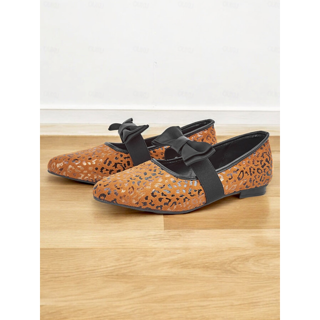  Mocasines con estampado de leopardo para mujer, detalle de lazo y detalles metálicos: elegantes zapatos sin cordones para uso informal y de fiesta