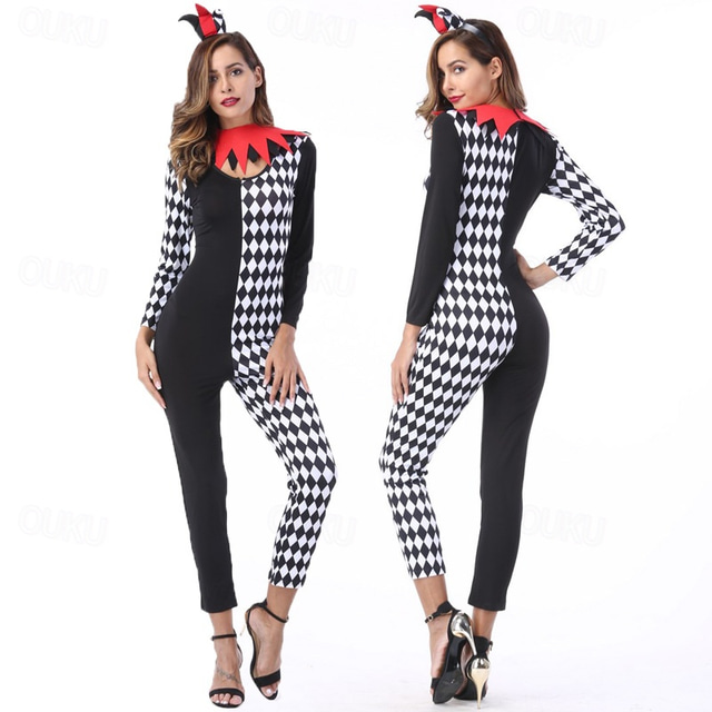  Circus Joker Clown Carnival Costume Costume Full Body Suit Adults' Women's Cosplay Performance Party Halloween Carnival Mardi Gras Easy Carnival Costume