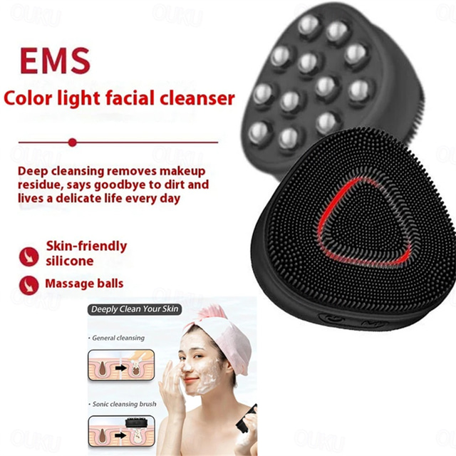  Facial Cleansing Brush Vibrating Face Scrubber Waterproof Rechargeable Silicone Electric 15 Cleansing Mode 5 Function Lights Facial Cleanser Device Deep Cleansing EMS