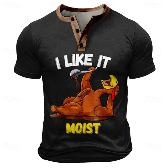  Bărbați ziua Recunoștinței Turcia Tricou Manșon scurt Tipărire 3D Sport Modă Stradă Sport exterior Festival Vară Primăvară Negru Henley Tricou Henley