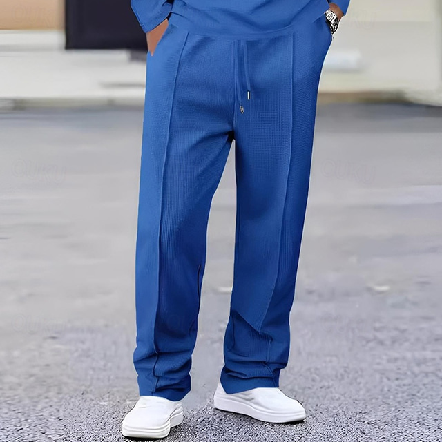  Herre Joggebukser Bukser Joggebukse med rett ben Vaffelbukser Lomme Snorer Elastisk midje عادي Komfort Sport & Utendørs Daglig Mote Fritid Svart Hvit Mikroelastisk