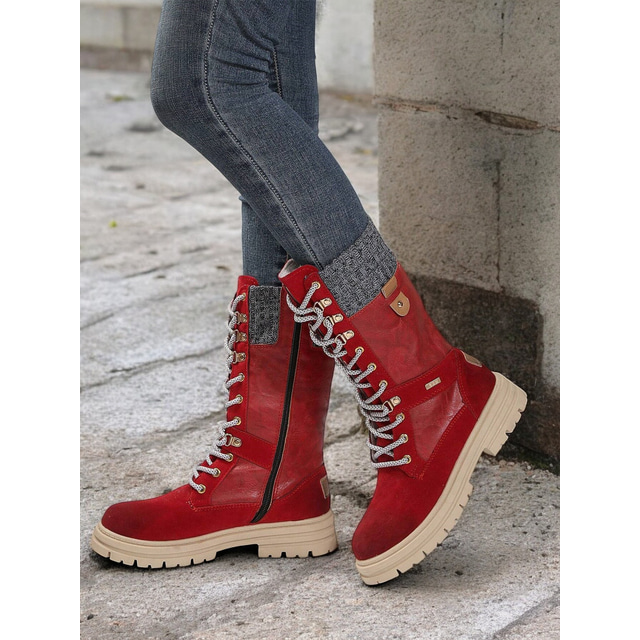  Women's Brown Lace-Up Winter Boots – Faux Leather, Knit Cuff Design, Insulated Lining, Rugged Sole for Cold Weather and Outdoor Adventures