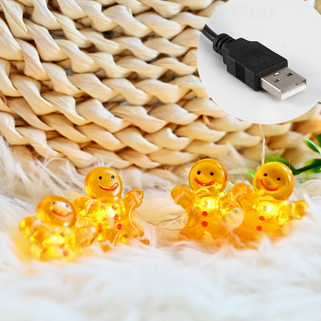  5m 50 LED Gingerbread Man Christmas Lights, Warm White Outdoor Battery-Powered String Lights for Christmas Decorations