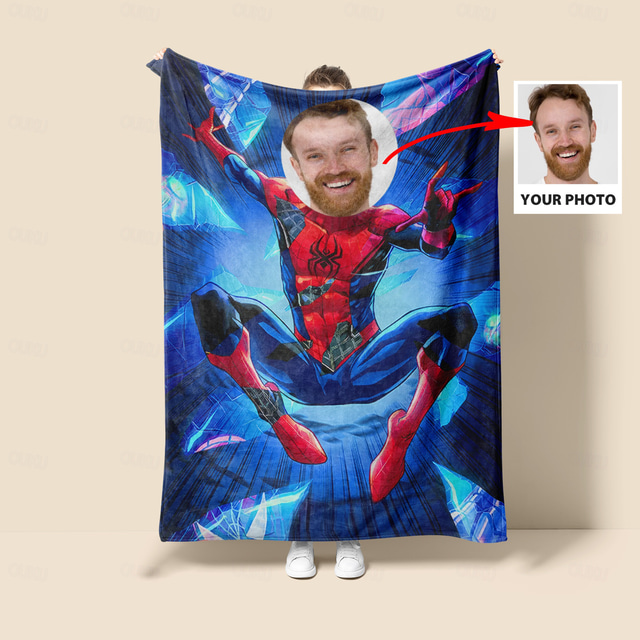  Superhero Blanket Personalized Spider Blanket with Picture customized Throw Blanket for Boys Valentines Day Birthday Gift for Super Hero Lover