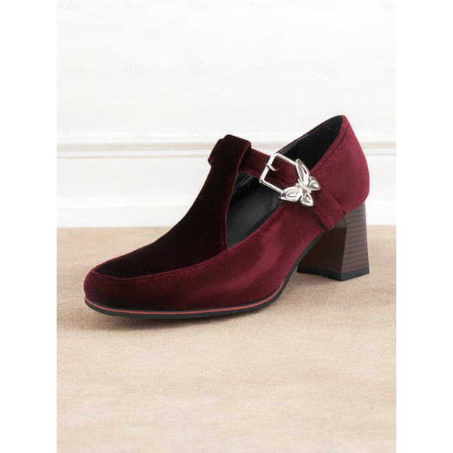  pantofi de damă din catifea verde Mary Jane cu toc bloc cu cataramă fluture – încălțăminte elegantă de inspirație vintage pentru ocazii speciale