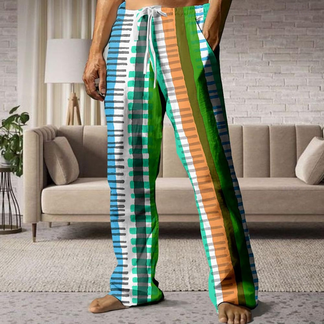 Men's Striped Pants Trousers Mid Waist Drawstring Elastic Waist ...