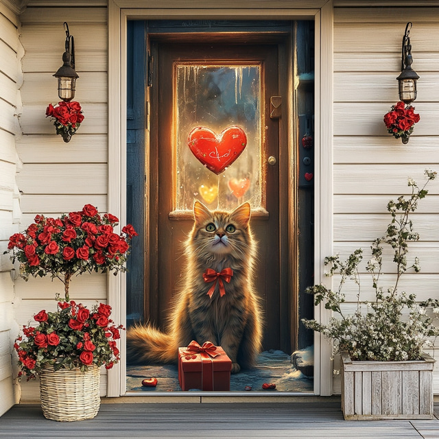  Wedding Outdoor Decorations Door Covers Door Tapestry Door Curtain Decoration Backdrop Indoor/Outdoor Door Banner for Front Door Farmhouse Cat Couple