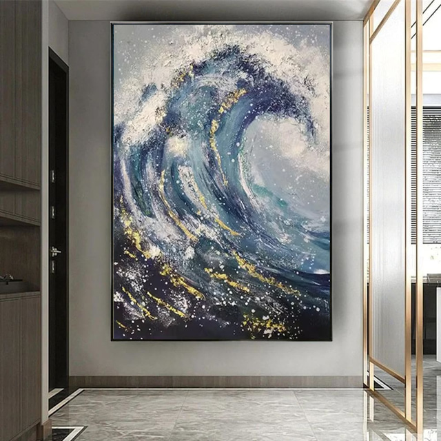  Handmade Oil Painting Canvas Wall Art Decoration Abstract Sea Wave Landscape for Home Decor Rolled Frameless Unstretched Painting