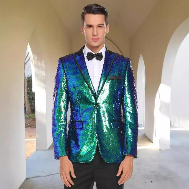  Retro Vintage 1980s Shiny Metallic Tuxedo Suits & Blazers Disco Sequins Men's Carnival Costume Christmas Halloween Carnival Cocktail Party Theme Party Pride Parade Adults' Coat