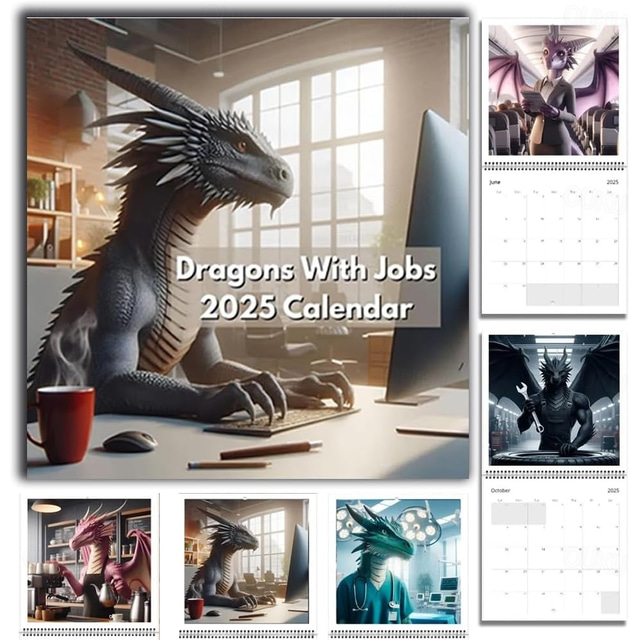 Dragons with Jobs 2025 Calendar, 2025 Wall Calendar Funny Dragons