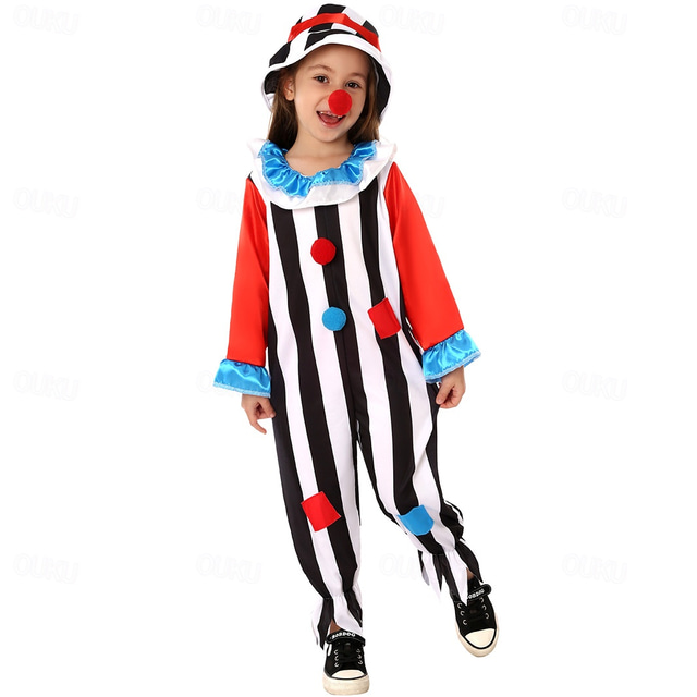  Circus Joker Clown Carnival Costume Outfits Costume Jumpsuit Kid's Boys Girls' Cosplay Costume Performance Party Halloween Carnival Mardi Gras Easy Carnival Costume