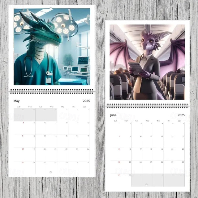 Dragons with Jobs 2025 Calendar, 2025 Wall Calendar Funny Dragons