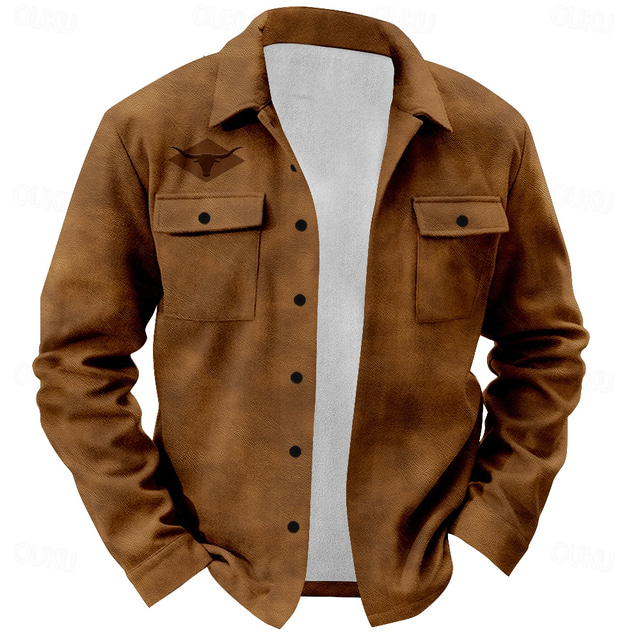  Men's Western Cow Cow Print Shirt Shirt Jacket Overshirt Long Sleeve Vintage Casual Daily Spring Fall Winter Collar Buttons Collared Shirts Black Blue Brown Gray