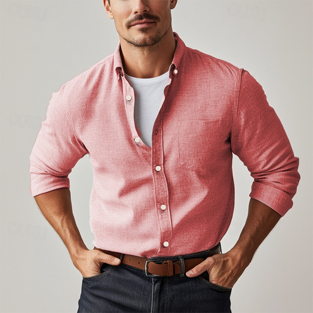  Voor heren Overhemd Button-down overhemd Oxford overhemd Grafische prints Bruiloft Feest Licht Roze Licht Blauw Zwart Wit Lange mouw Vierkante hals Alle seizoenen Kleding Zak