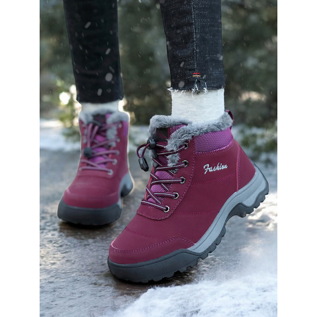  Women's Waterproof Winter Hiking Boots with Faux Fur Lining, Non-Slip Sole, and Lace-Up Design – Ideal for Outdoor Snow and Cold Weather