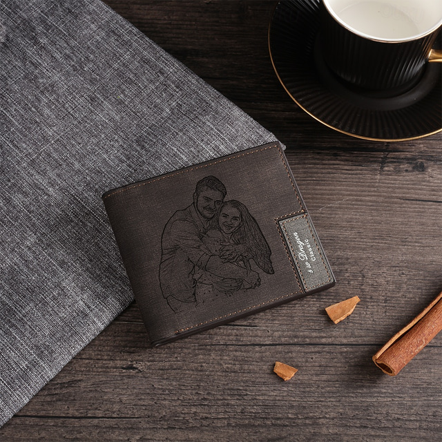  Personalized Photo Engraved Leather Wallet Custom Best Gift for Dad, Bifold Wallet for Men, Husband, Son, Father’s Day, Birthday, Christmas, Anniversary