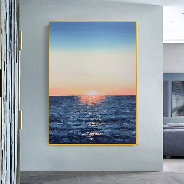  picturi în ulei realizate manual, pânză, artă de perete, decorare modernă, abstractă, peisaj de răsărit al mării, pentru decor acasă, pictură neîntinsă fără rame laminate