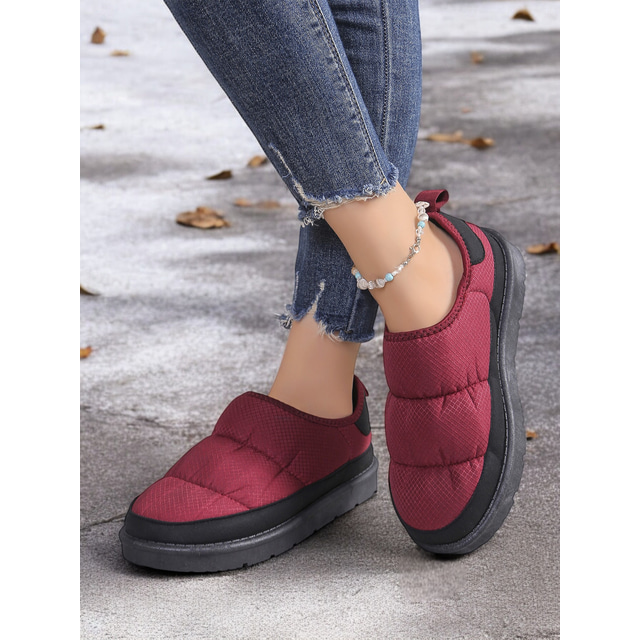  Women's Red Quilted Winter Slippers with Non-Slip Sole – Warm Indoor and Outdoor Slip-On Shoes for Cold Weather