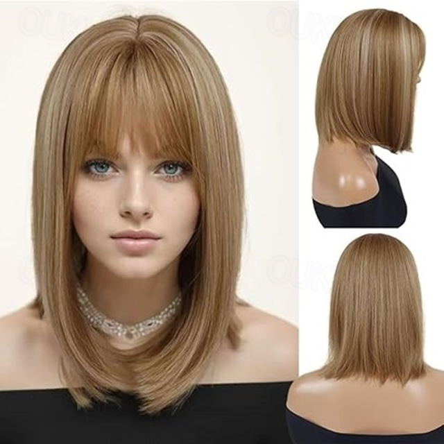  Cosplay  Wig with Bangs Trendy Short Straight Hair Costume Wig for Women Halloween Carnival Party Wig Heat Resistant Synthetic Fiber St.Patrick's Day Wigs