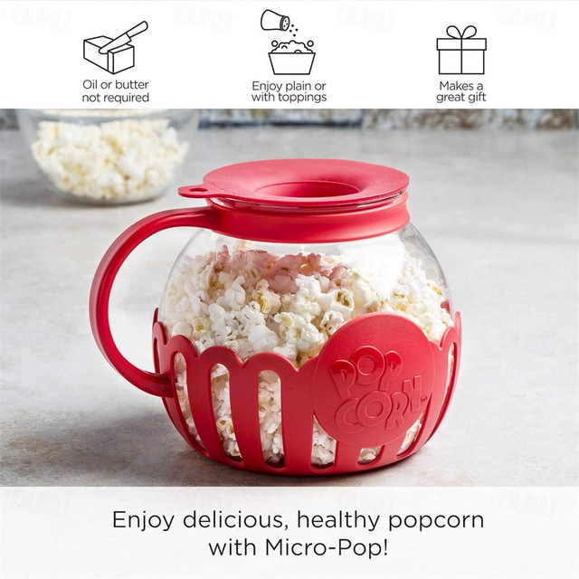  Micro-Pop Microwave Popcorn Popper with Temperature Safe Glass 3-in-1 Lid Measures Kernels and Melts Butter Made without BPA Dishwasher Safe