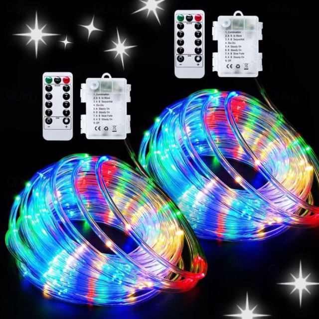  2pcs String Lights Multifunctional Waterproof Rope Lights with 13-Key Remote Control, Christmas Window String Lights 7m/10m/20m, 50-300 LEDs, Warm White/Cold White/Multi-Color, Waterproof Holiday Lights for Outdoor Christmas Decoration