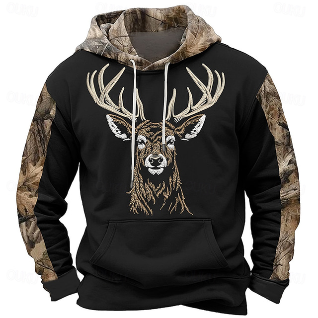  Herr Cowboy Hjort Huvtröjor Huvtröja Långärmad Huvtröja Huva Dagligen 3D-tryck Utomhussport Semester Streetwear Svart Gul Mönster Framficka Vår & Höst Designer