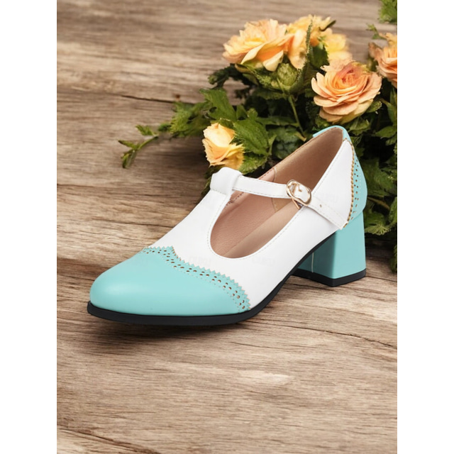  Women's Black and White Vintage Mary Jane Heels – Retro Style Block Heel Dress Shoes for Special Occasions