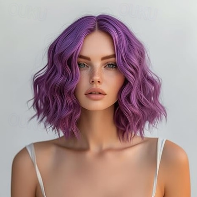  Wavy Wigs for Women Short Shoulder Length Middle Part Curly Wavy Bob Wig Natural Looking Synthetic Heat Resistant Fiber Wig for Daily Party Use